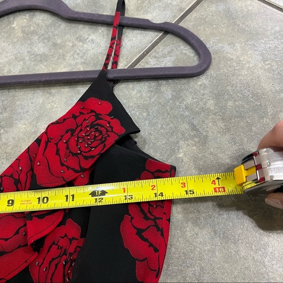 VTG Betsy & Adam Sz 10 Black Red V Neck Floral Sequin Side Slit Gown Dress Prom - Picture 8 of 11